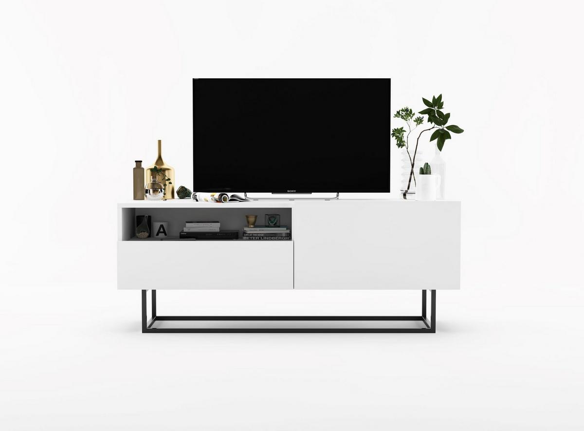 TV-SCHRANK Enjoy Weiß matt mit Metallrahmen Schublade 120 cm - Schwarz/Weiß, Holzwerkstoff/Metall (120/46/35cm) - Meble Lindner
