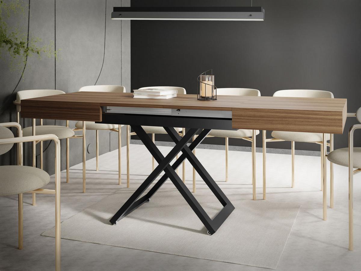 COUCHTISCH Cavetta U höhenverstellbar ausziehbar, Walnuss Braun 120-200/80/27-76 cm - Walnussfarben/Schwarz, Holzwerkstoff/Metall (80/200/76cm) - WFL GROUP