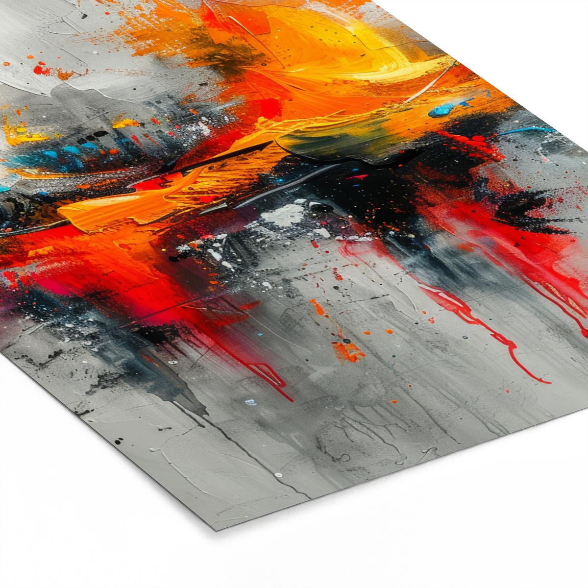 POSTER MIT RAHMEN Moderne Kunst - Orange - Grau - Abstrakt Posterleiste 60x80 cm - Hellgrau, Papier (60/80cm) - MuchoWow