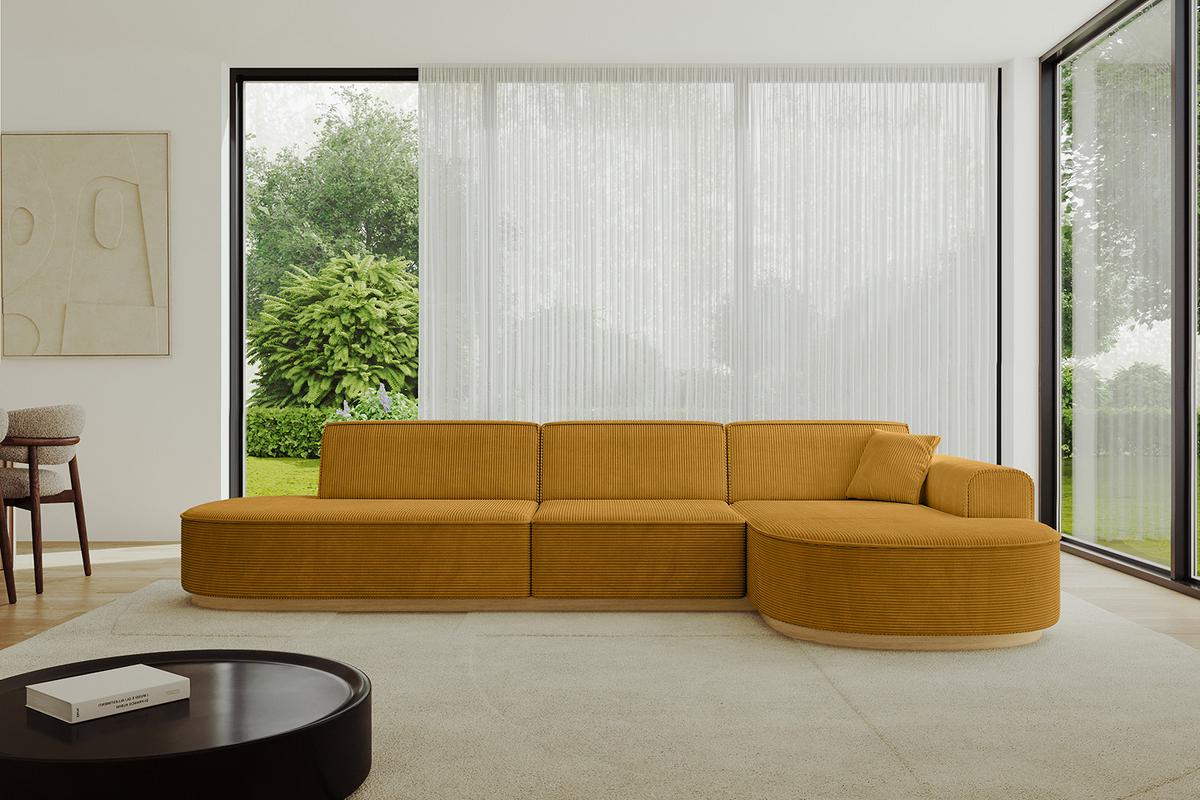 ECKSOFA Ottomane Rechts MARI-L2-v2 - 328x171x83 cm Senfgelb Cord - Gelb, Holzwerkstoff/Textil (171/328cm) - ALTDECOR