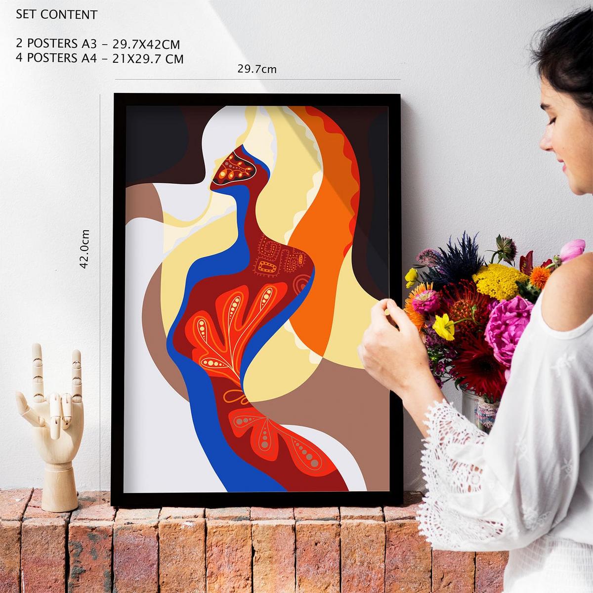 POSTER Set Mit 6 Rococo Arts 1 In Weibliche Zusammenfassung Ästhetische Dekorative Gemälde Für Ihr Wohnzimmer Zuhause A3 & A4 Weißer Rahmen - Weiß, Papier (29/3cm) - Nacnic
