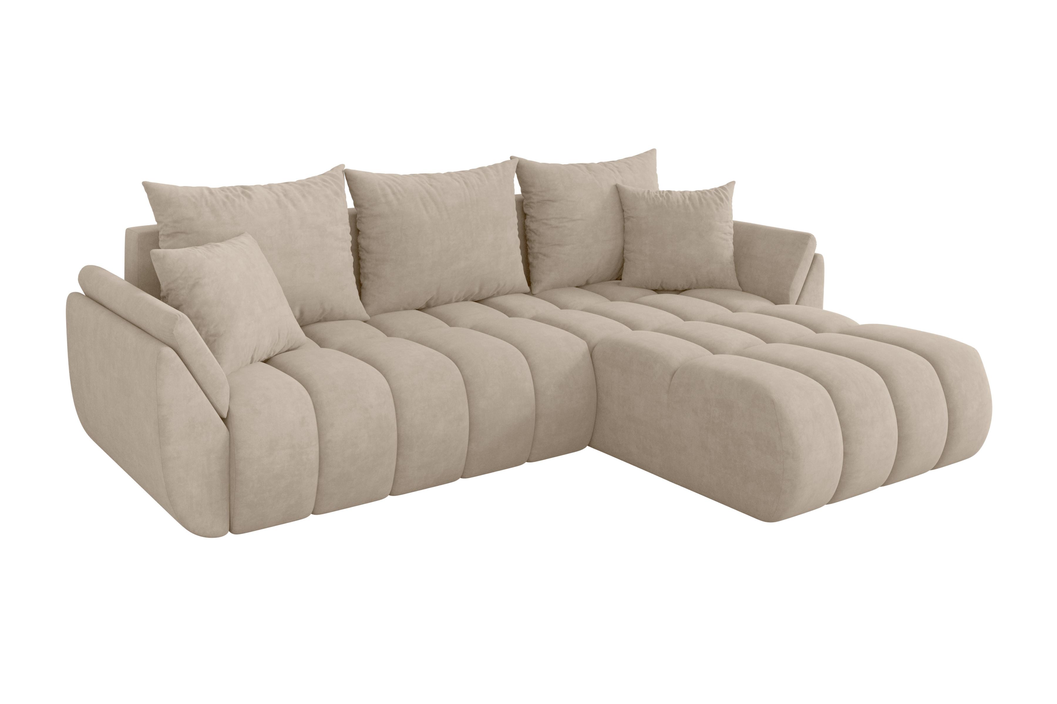 ECKSOFA mit Schlaffunktion Ottomane Rechts TOKO-L-v1 277x194x86 Beige Velours - Schwarz/Sahara, Holzwerkstoff/Kunststoff (277/194cm) - ALTDECOR