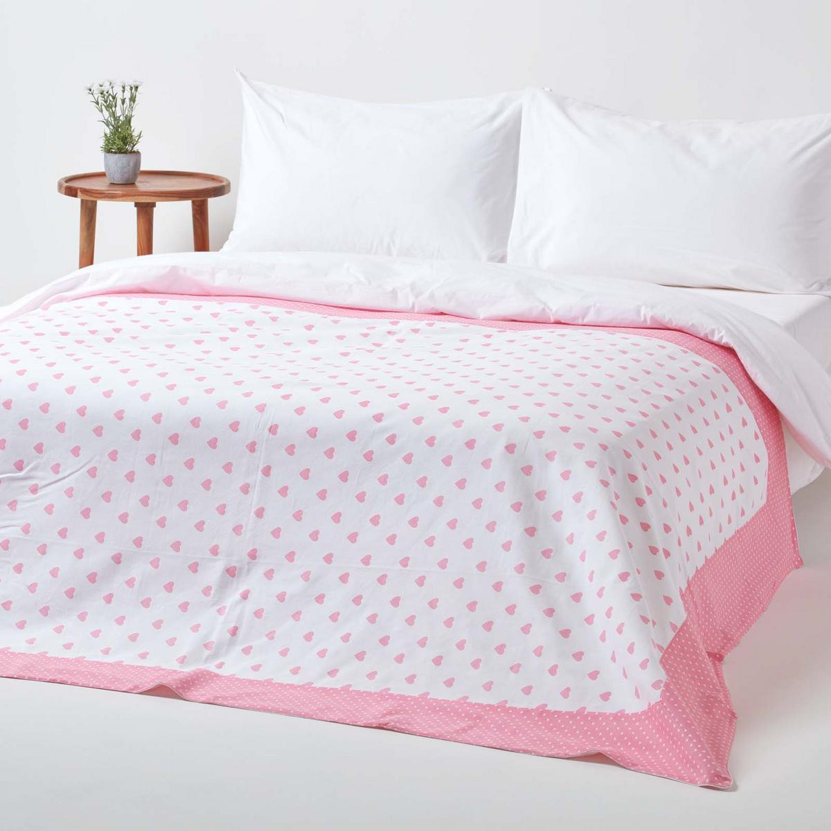 ÜBERWURF 150/200 cm, Herz-Muster, 100% Baumwolle - Rosa, Textil (150/200cm) - Homescapes