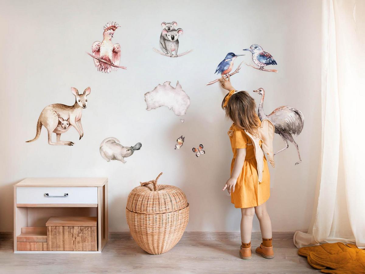 WANDAUFKLEBER 60x76cm - Tiere Australiens - Multicolor, Kunststoff (60/76/0.1cm) - Wallfluent
