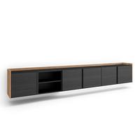 LOWBOARD, Schwarz und Eiche, 309/35/50cm, Hängend - Schwarz, Holzwerkstoff (309/50/35cm) - Skraut Home