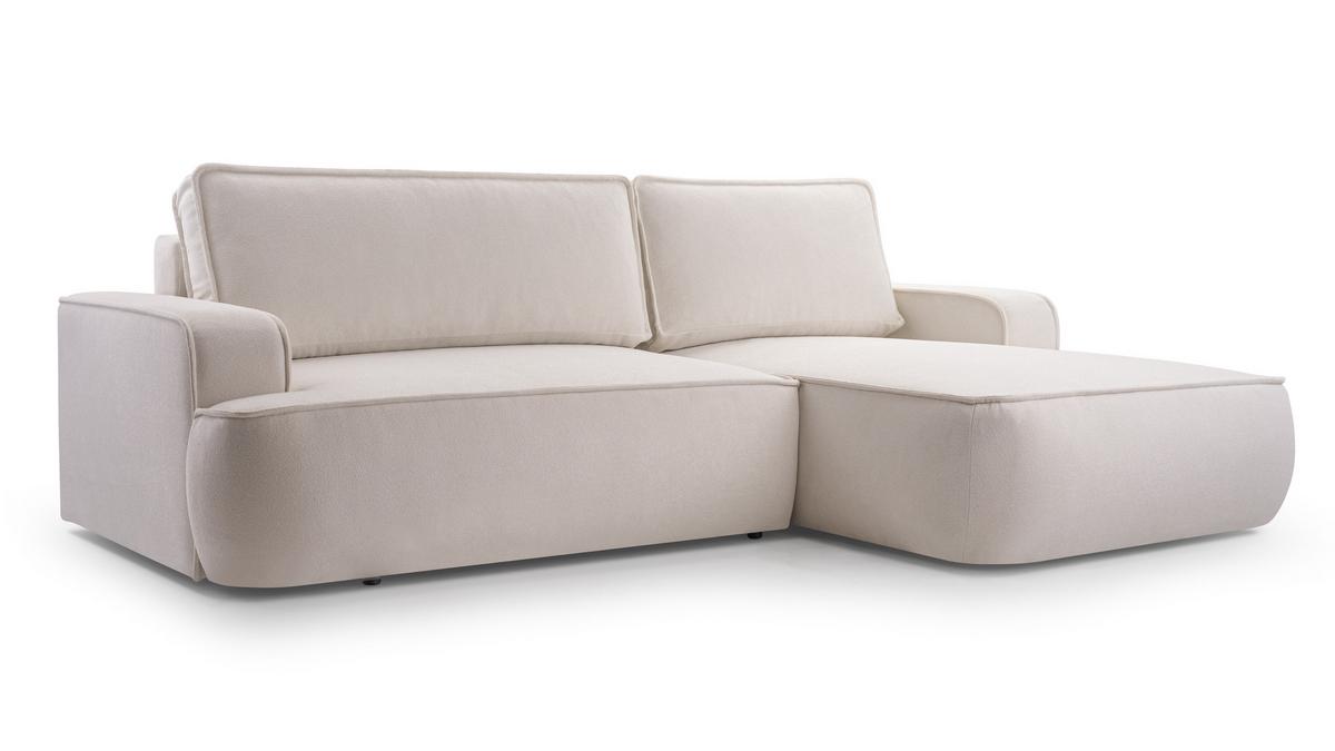 ECKSOFA SOLO Beige Boucle-Stoff mit Schlaffunktion - Beige, Holz (260/168cm) - MASSENO