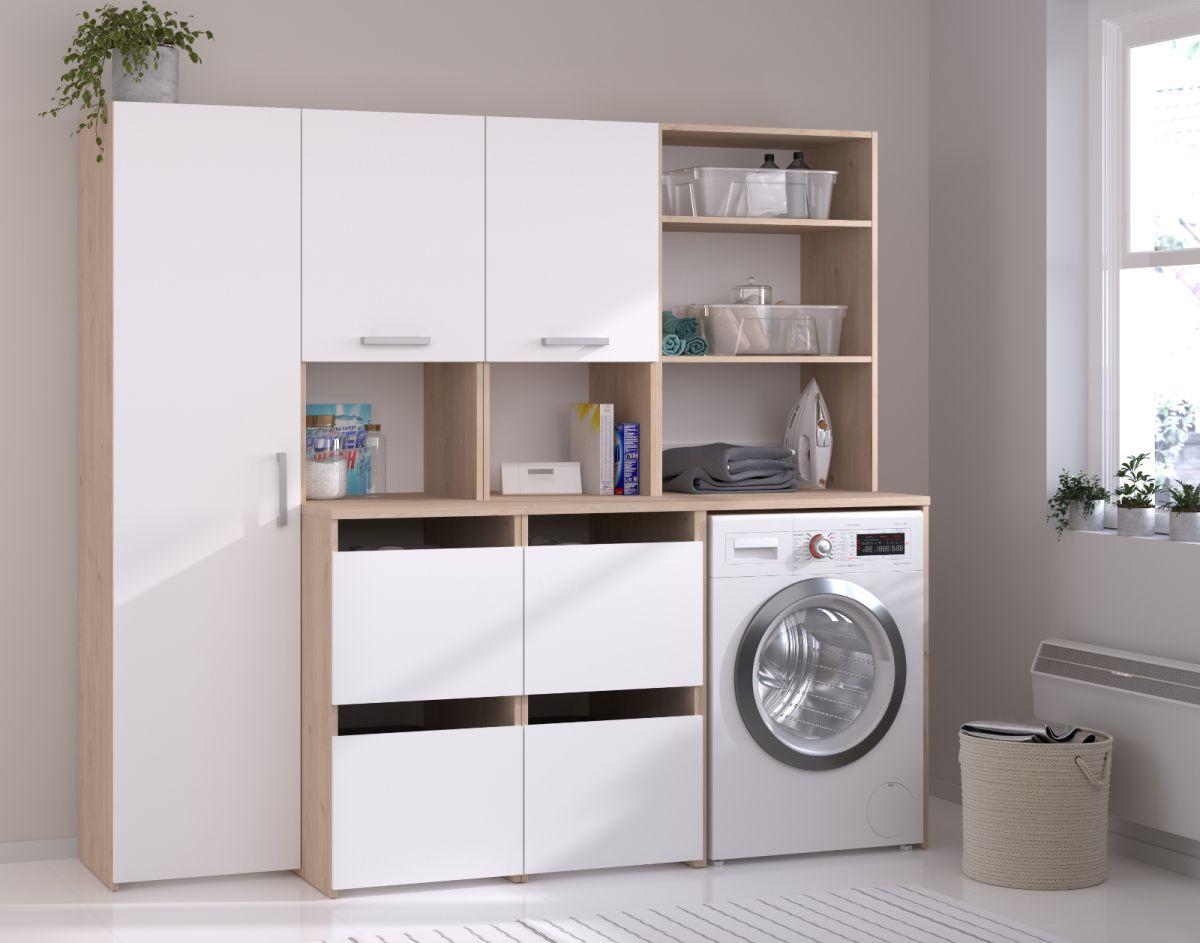 WASCHMASCHINENSCHRANK weiß, Eiche Jackson, Umbauschrank Set 3-teilig 204 cm mit viel Stauraum - Eichefarben/Silberfarben, Holzwerkstoff/Kunststoff (204/184/67cm) - Parisot Meuble