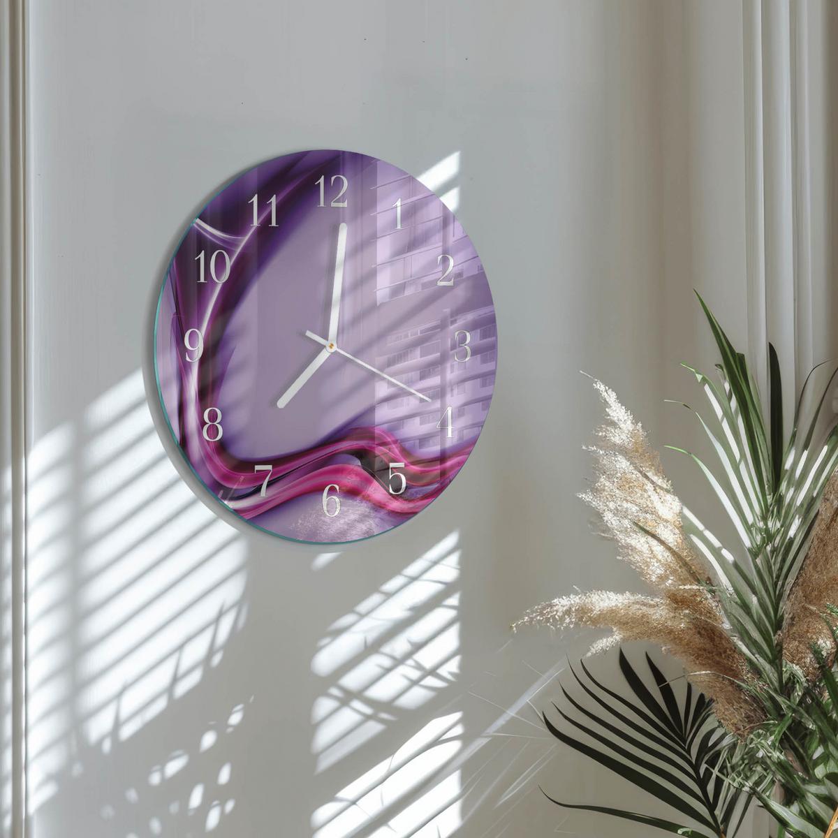 WANDUHR aus Glas Ø30 cm - Abstraktion - Lila, Glas (30/30/0.4cm) - TULUP
