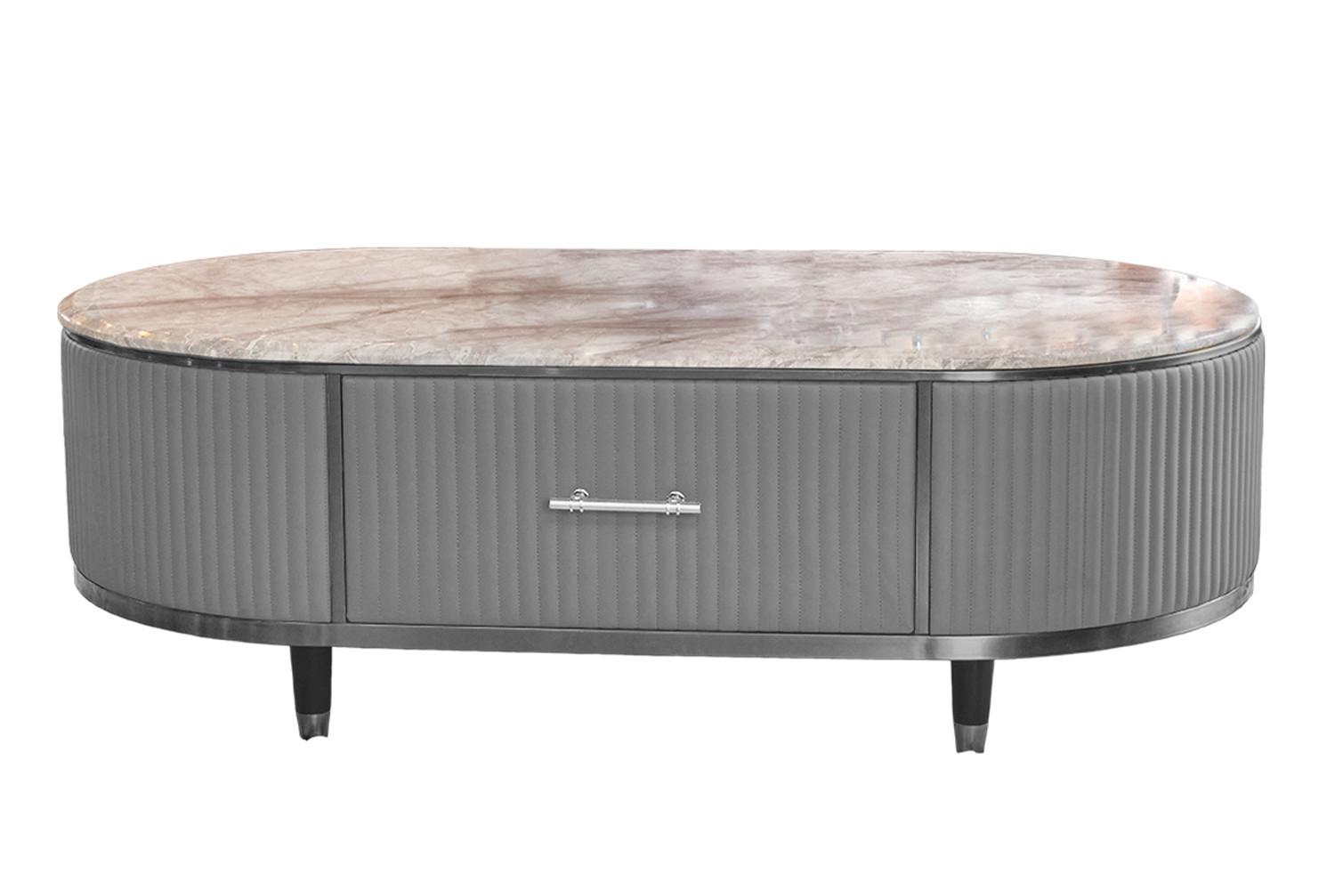 COUCHTISCH MARIA Grau Kunstleder, Marmor - Schwarz/Grau, Textil/Metall (70/130/45cm) - KAWOLA
