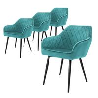 ESSZIMMERSTUHL 4er Set Petrol Samt - Türkis/Schwarz, Textil/Metall (63/80/60cm) - ML-DESIGN