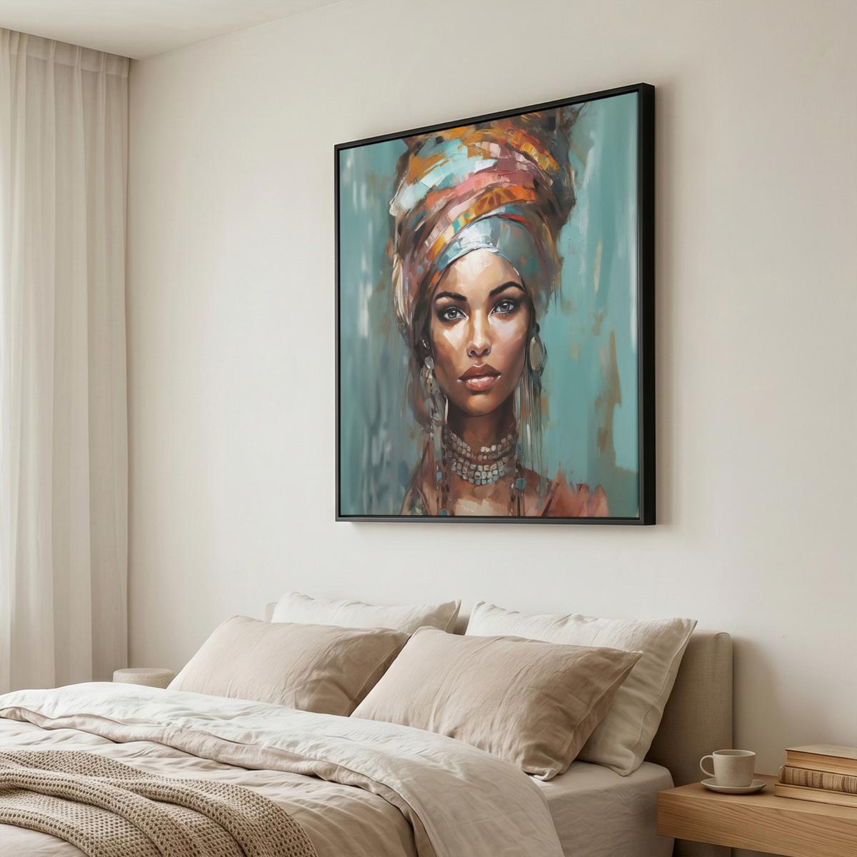 LEINWAND Bilder mit Rahmen - Frau - Kunst - Schmuck - Porträt - 90x90 - Blaugrau, Textil (90/90cm) - MuchoWow