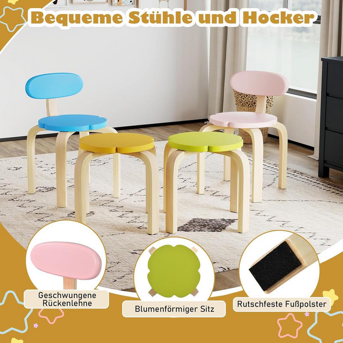KINDERSCHREIBTISCH-SET Blumenförmig mehrfarbig(5-tlg) - Multicolor, Holzwerkstoff (60/45/60cm) - COSTWAY