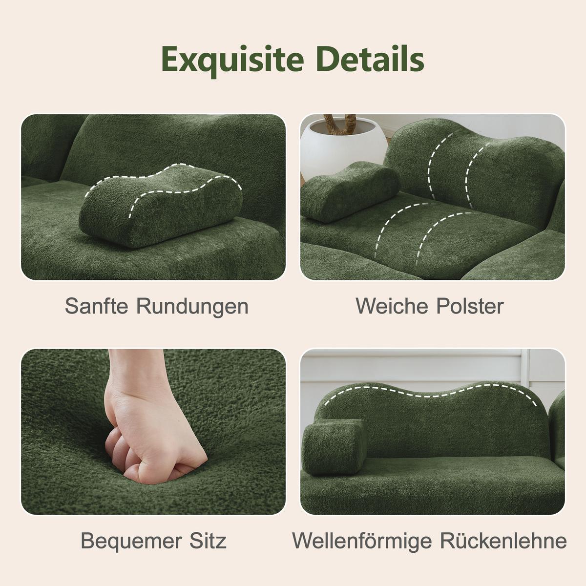 ECKSOFA L-Form Boneless Samt mit Ottoman - Grün, Textil (288/167cm) - Urban Meuble