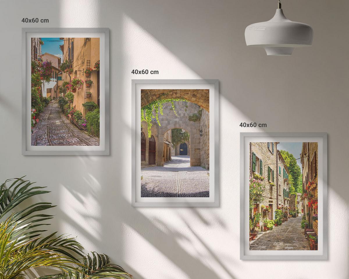 BILDER SET 3er Set - 40x60 cm Silberner Rahmen - Italienische Straßen, Blumen, Architektur - Silberfarben, Kunststoff (40/60cm) - TULUP