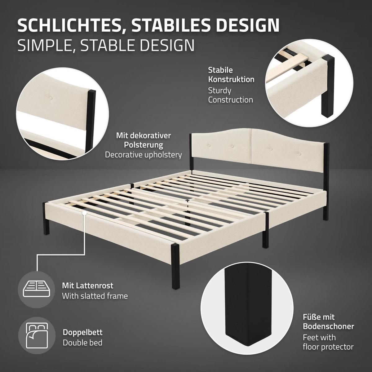 POLSTERBETT 160x200 cm Beige mit Lattenrost und Leinenstoff - Beige, Holzwerkstoff/Textil (160/200cm) - ML-DESIGN