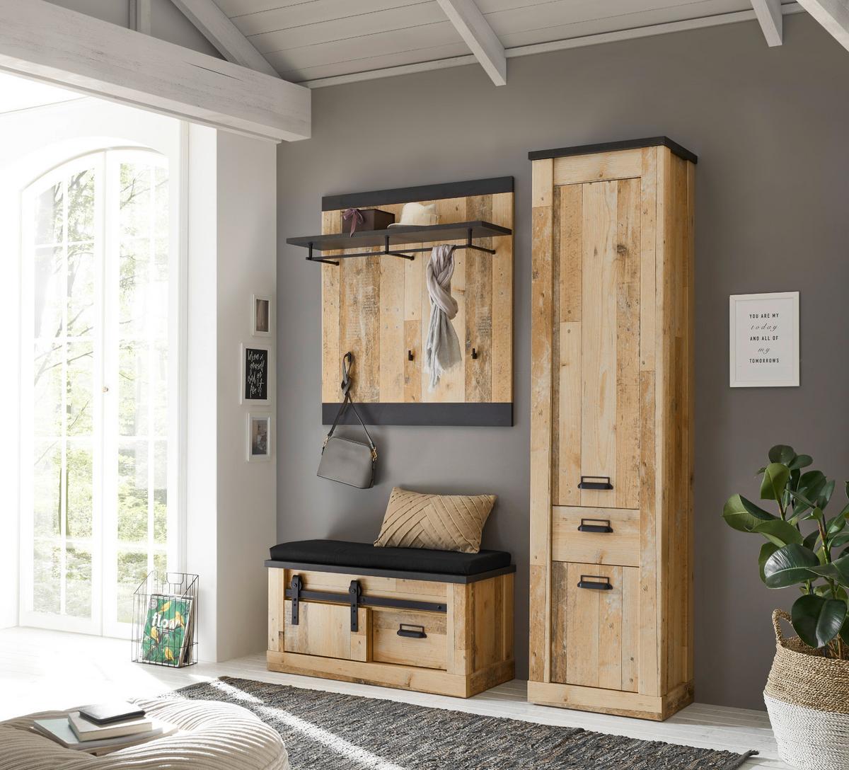 GARDEROBENPANEEL Used Wood hell, anthrazit, Wandgarderobe 92 x 100 cm - Eichefarben/Anthrazit, Holzwerkstoff (92/100/26cm) - Furn.Design