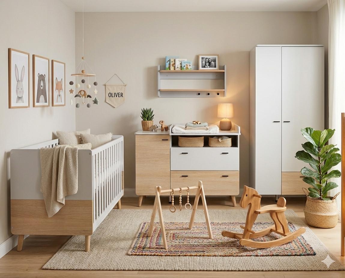 BABYZIMMER Set Lovis 3-teilig - Eichefarben/Hellgrau, Holz/Holzwerkstoff (1/1/1cm) - arthur berndt