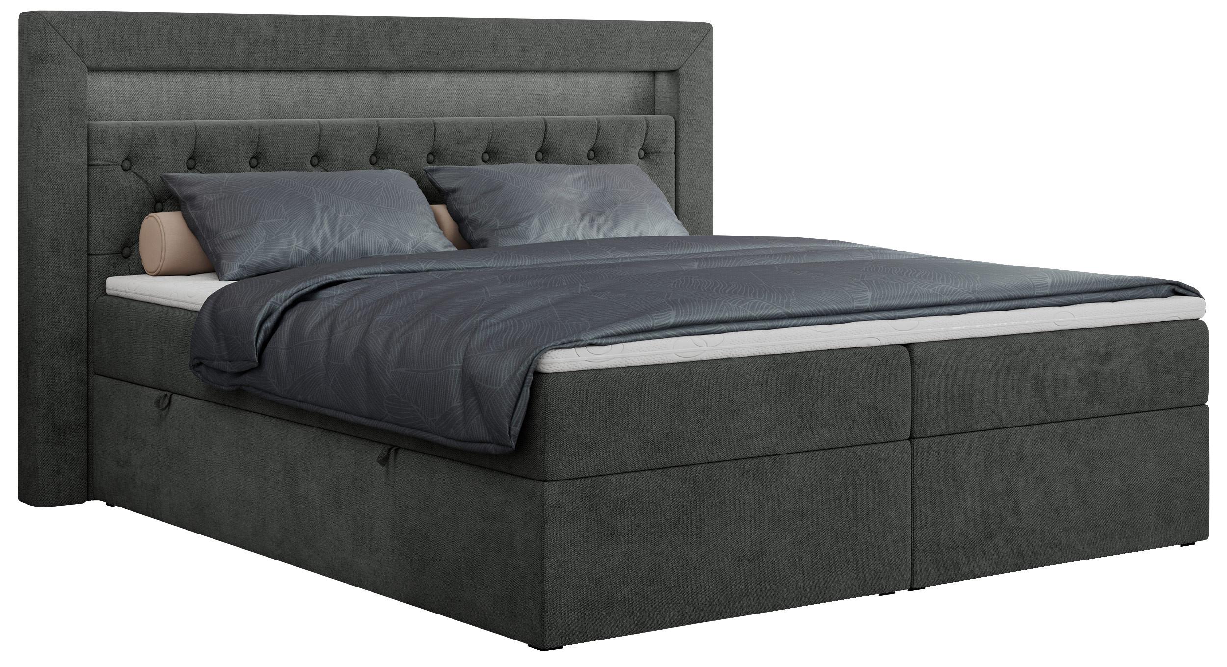BOXBETT GOLD-6 LED 160/200 Dunkelgrau Struktur - H3 - Dunkelgrau, Holz/Textil (160/200cm) - MKS