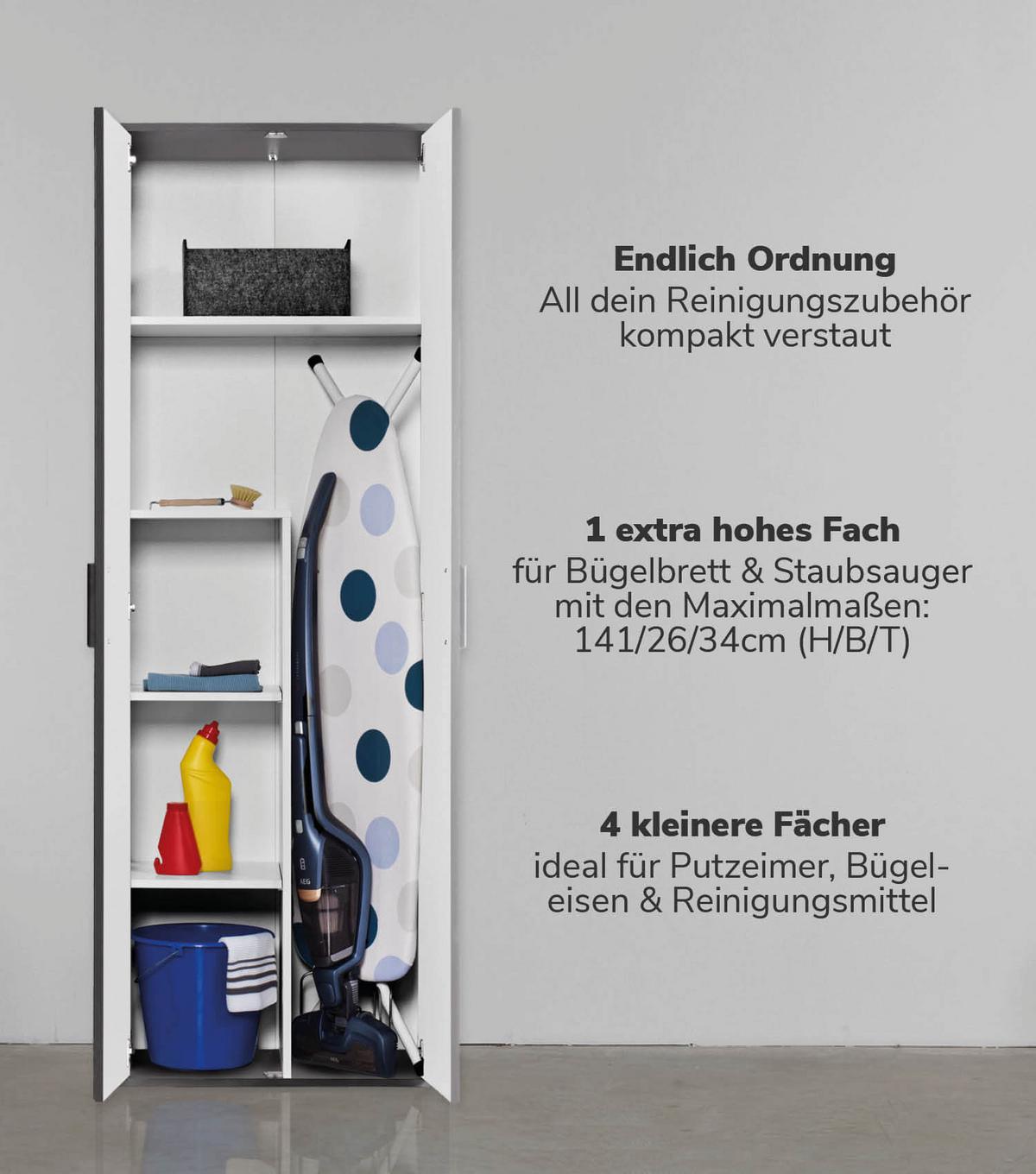 MEHRZWECKSCHRANK SET Der Allzweckwaffe - Anthrazit/Schwarz, Holzwerkstoff (60/180/34cm) - Mokebo