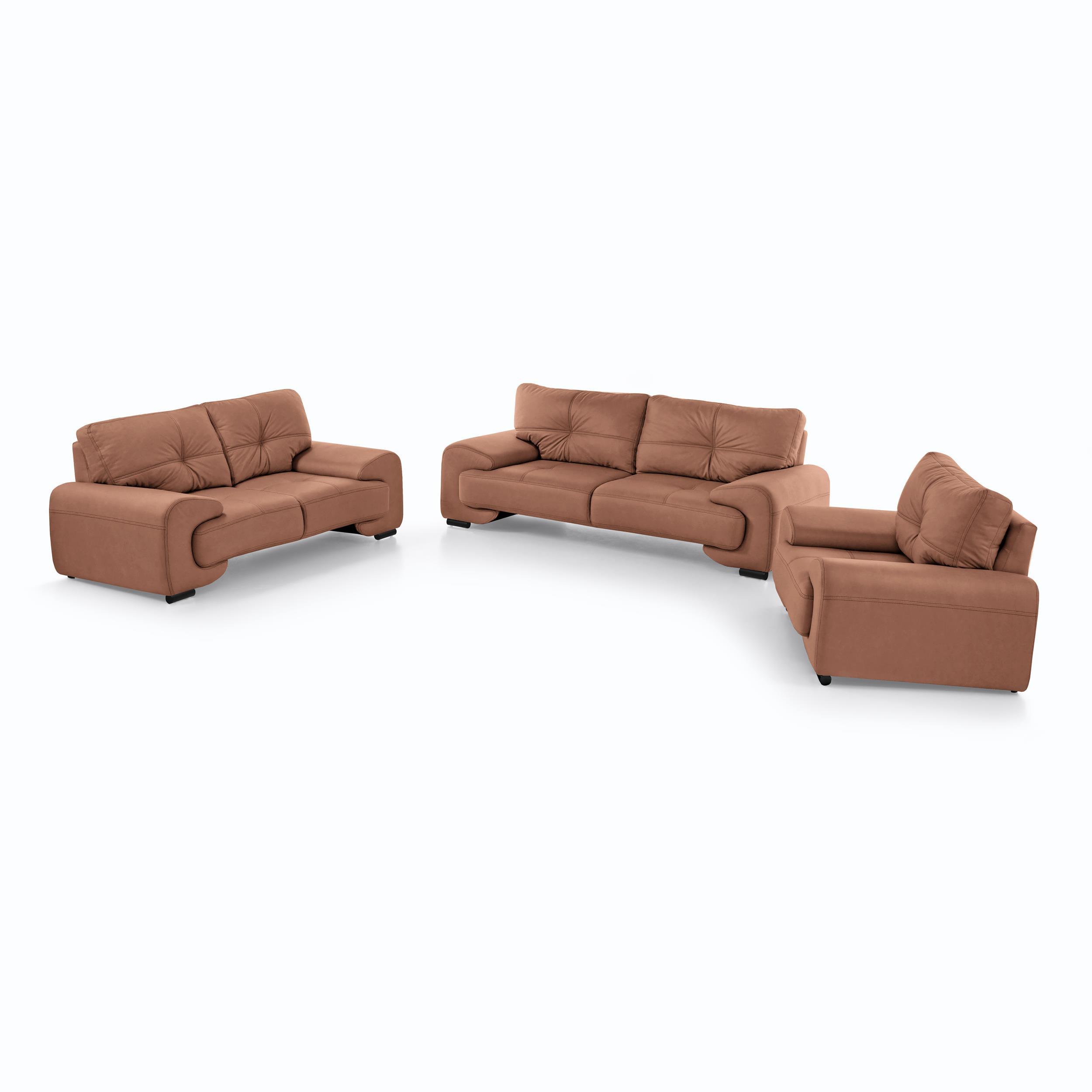 SITZGARNITUR Omega, zwei Sofas und Sessel, aus Kunstleder, Dunkelorange - Dunkelorange/Schwarz, Leder (225/88/98cm) - Beautysofa
