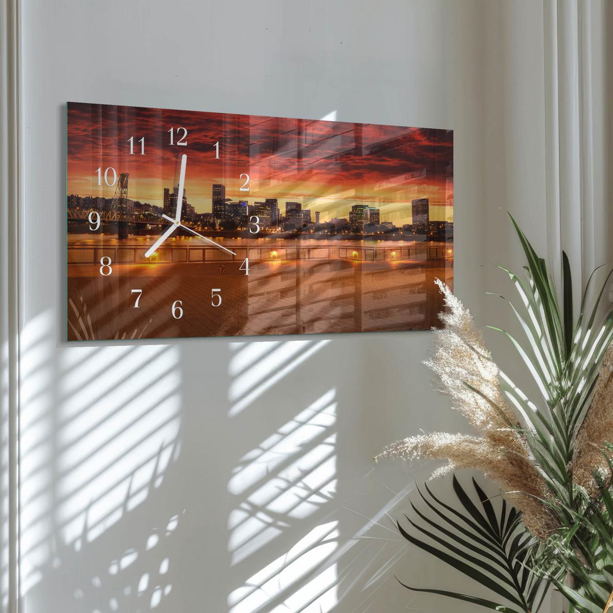 WANDUHR aus Glas 60x30 cm - Sonnenuntergang - Rot, Glas (60/30/0.4cm) - TULUP