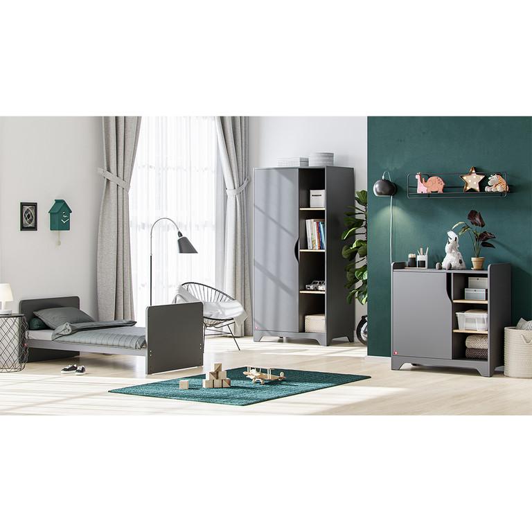 BABYZIMMER 3-teilig Grau und Holz - Grau, Holzwerkstoff (88.5/189.5/52cm) - Petits-meubles