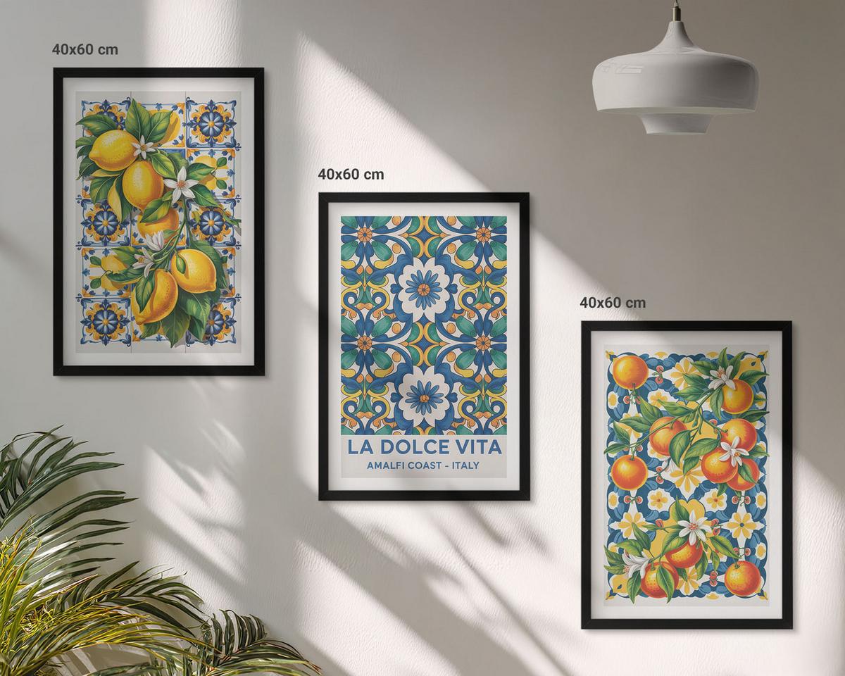 BILDER SET 3er Set - 40x60 cm Schwarzer Rahmen - Zitrusfarbene abstrakte - Schwarz, Kunststoff (40/60cm) - TULUP