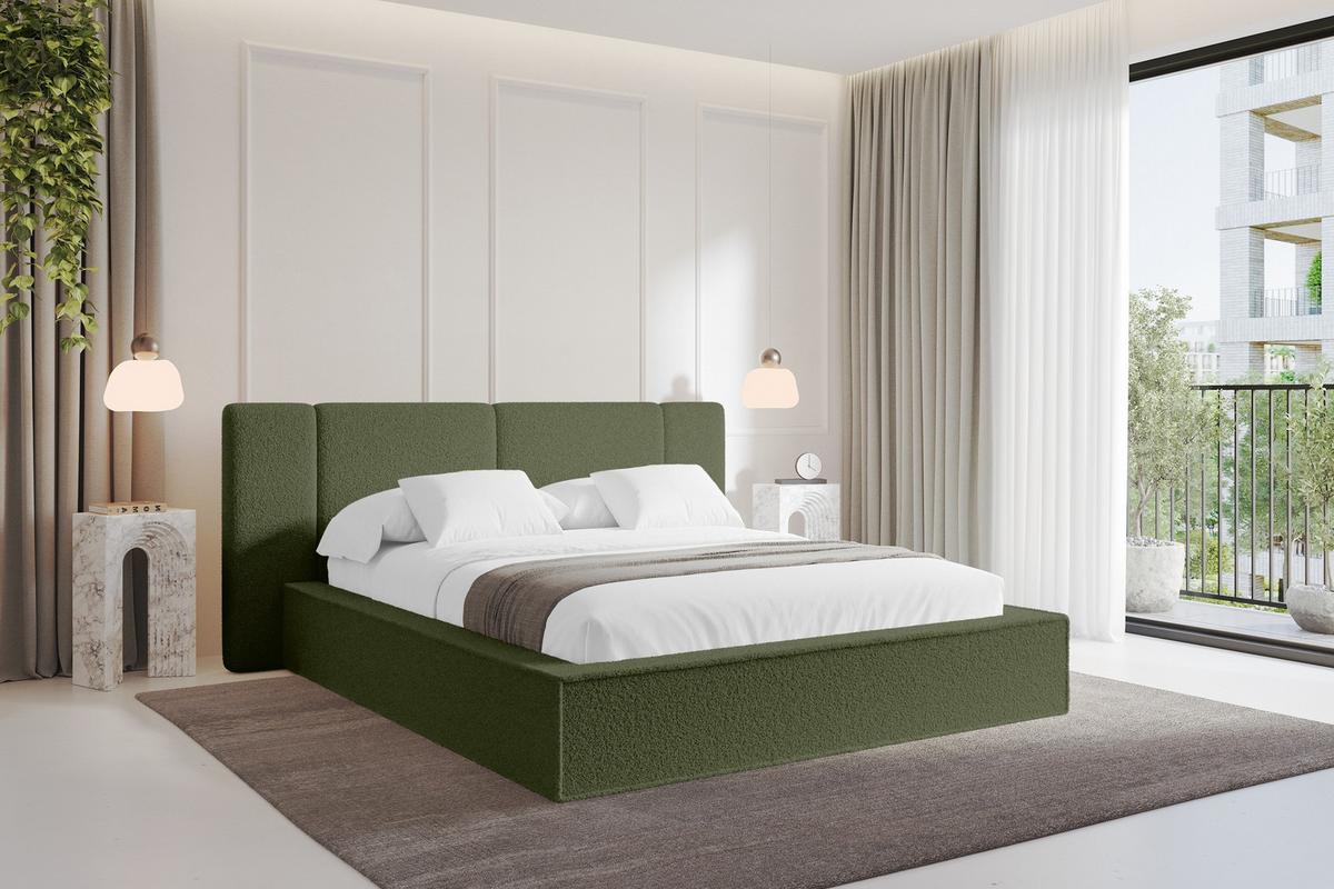 POLSTERBETT mit Bettkasten und Lattenrost, Bett mit Matratze H3/H4 - RIVO 200x200 Grün - Olivgrün, Holzwerkstoff/Textil (200/200cm) - ALTDECOR