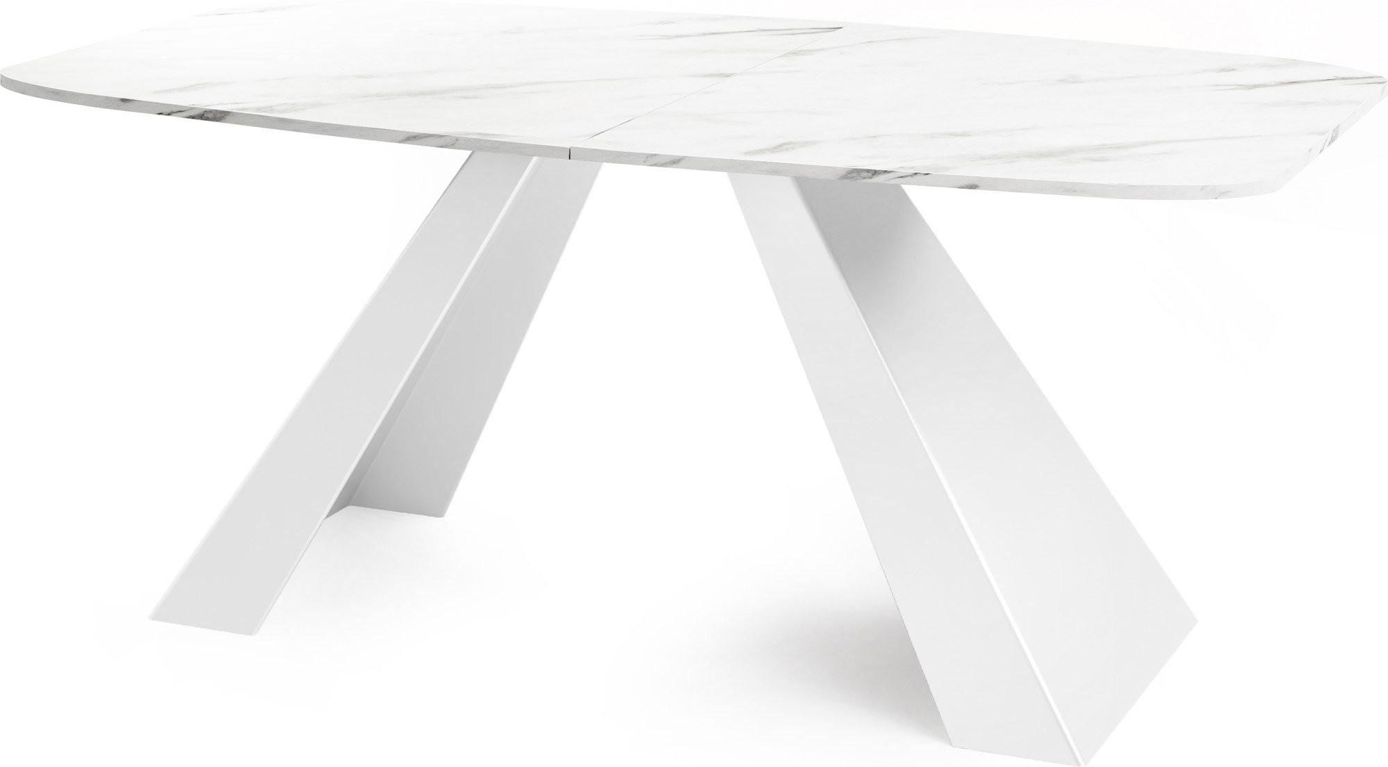 ESSTISCH Monte Weiß rechteckig ausziehbar, Marmor Weiß 180-220/90/76 cm - Ecru/Weiß, Holzwerkstoff/Metall (90/218/76cm) - WFL GROUP