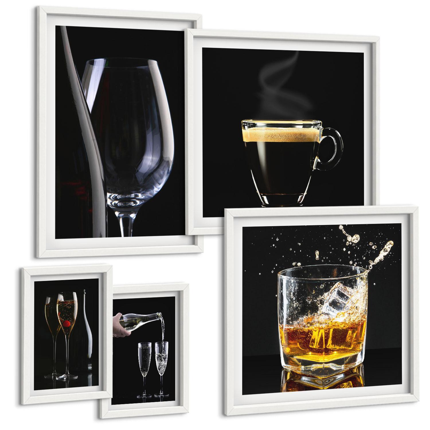 BILDER SET 5er Set - 50x50 cm & 20x30 cm & 40x60 cm Weißer Rahmen - Löwenzahn-Kalk-Kücheninschriften - Weiß, Kunststoff (40/60cm) - TULUP