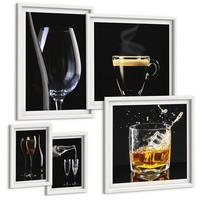 BILDER SET 5er Set - 50x50 cm & 20x30 cm & 40x60 cm Weißer Rahmen - Löwenzahn-Kalk-Kücheninschriften - Weiß, Kunststoff (40/60cm) - TULUP