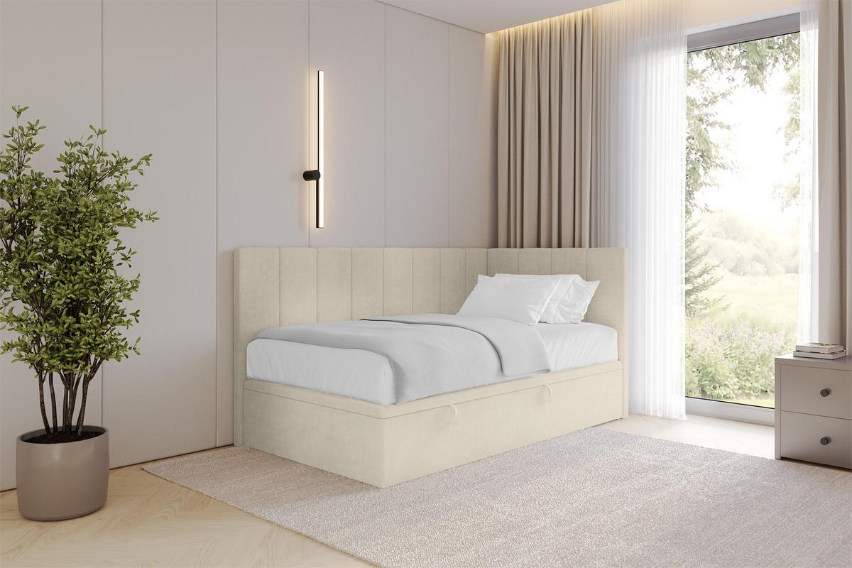 EINZELBETT Jugendbett mit Bettkasten Links, ohne Matratze - LOVY 90x200 Beige - Cappuccino, Holzwerkstoff/Textil (90/200cm) - ALTDECOR