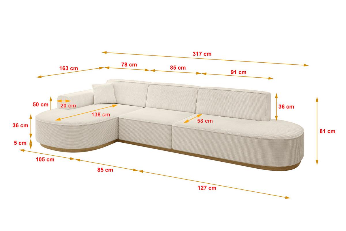 ECKSOFA Ottomane Links MARI-L2-v2 - 328x171x83 cm Beige Cord - Beige, Holzwerkstoff/Textil (328/171cm) - ALTDECOR