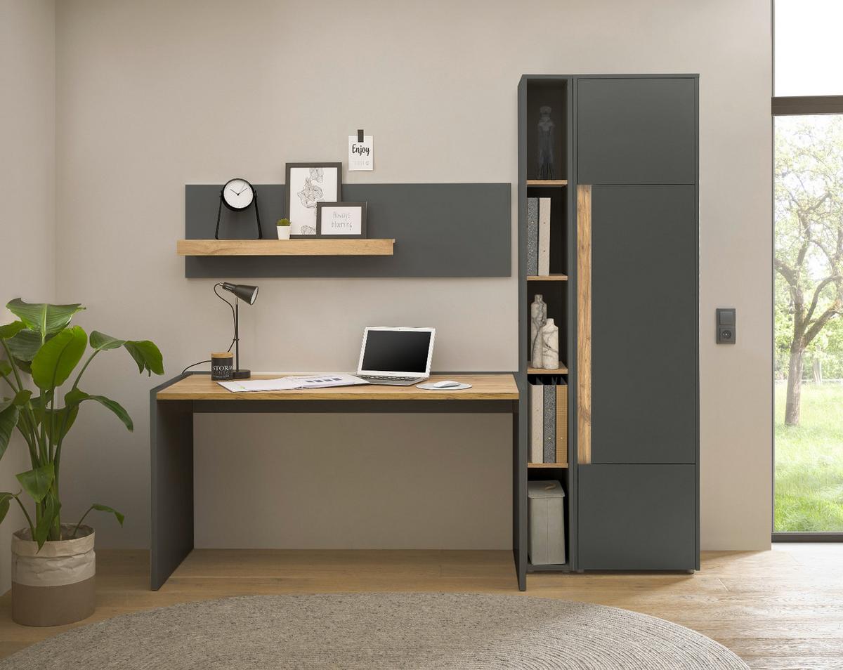 WANDREGAL grau matt, Eiche Wotan 140 cm, Aktenregal für Homeoffice und Büro - Eiche Wotan/Grau, Holzwerkstoff (140/40/17cm) - Furn.Design