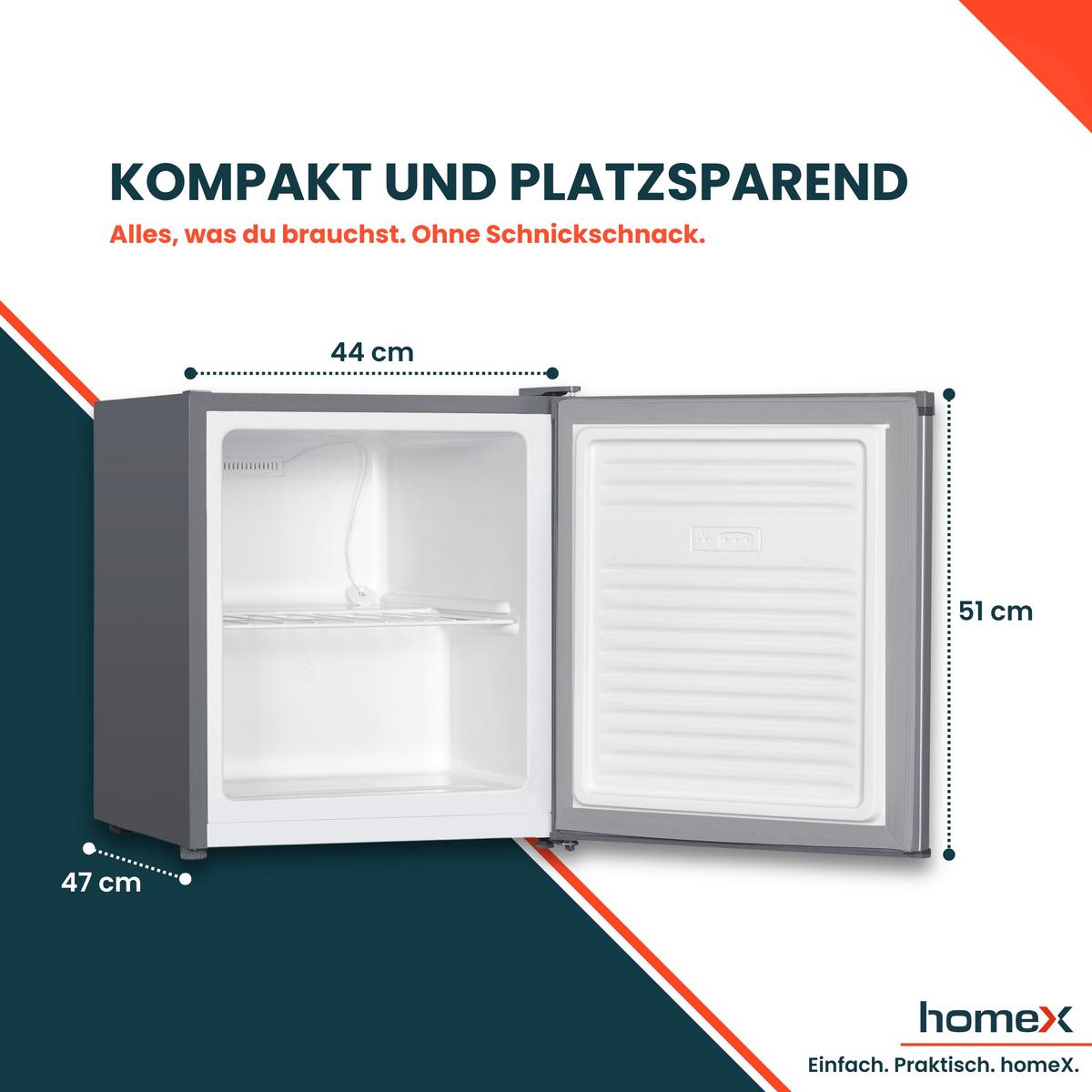 GEFRIERSCHRANK, Mini - 33L Nutzinhalt, 4-Sterne Gefrieren, freistehend, klein, mit Temperaturregelung, FM1015-S silber - Silberfarben, Kunststoff/Metall (44/51/47cm) - homeX
