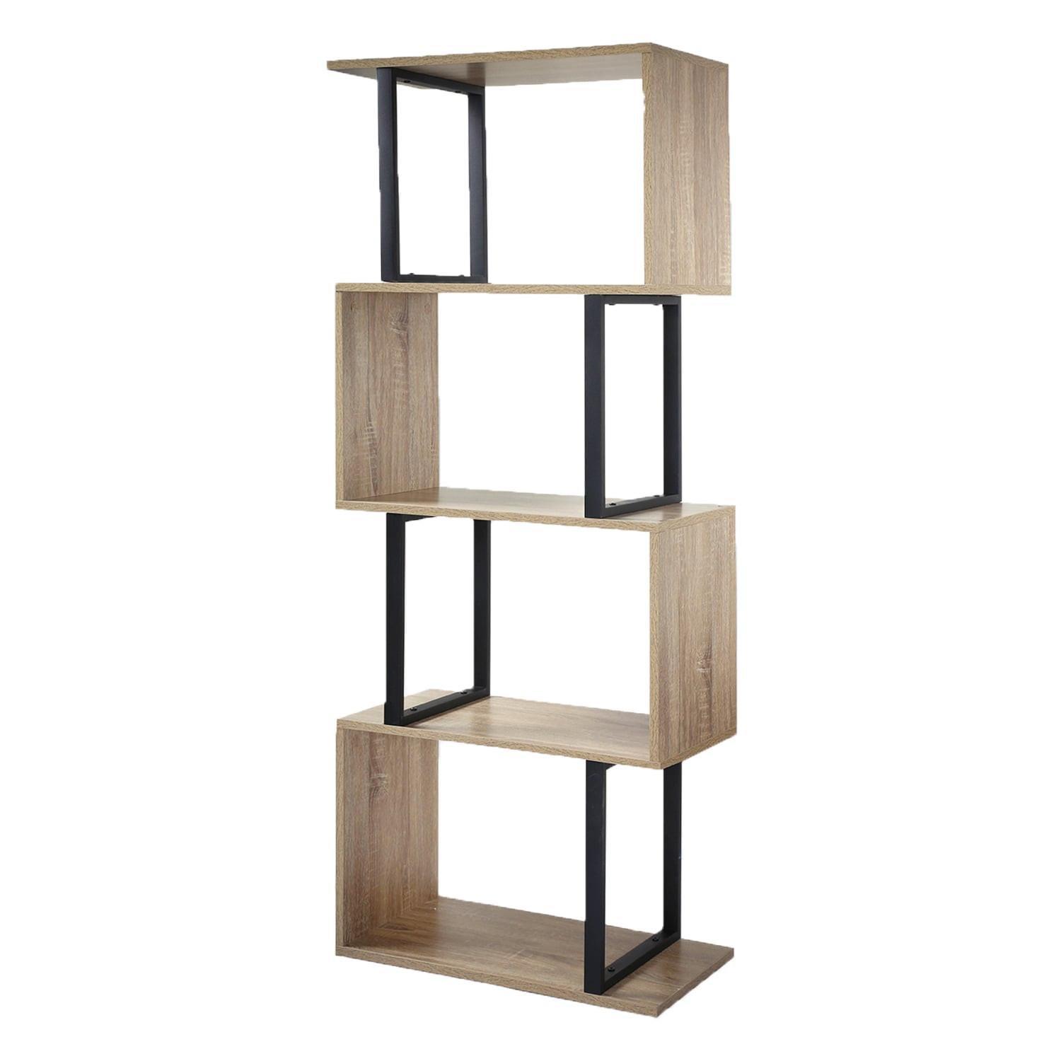 BÜCHERREGAL mit 4 Ebenen, Holzdekor und Metallständern - H148cm - Eschefarben, Holzwerkstoff (30/147.5/37cm) - Calicosy