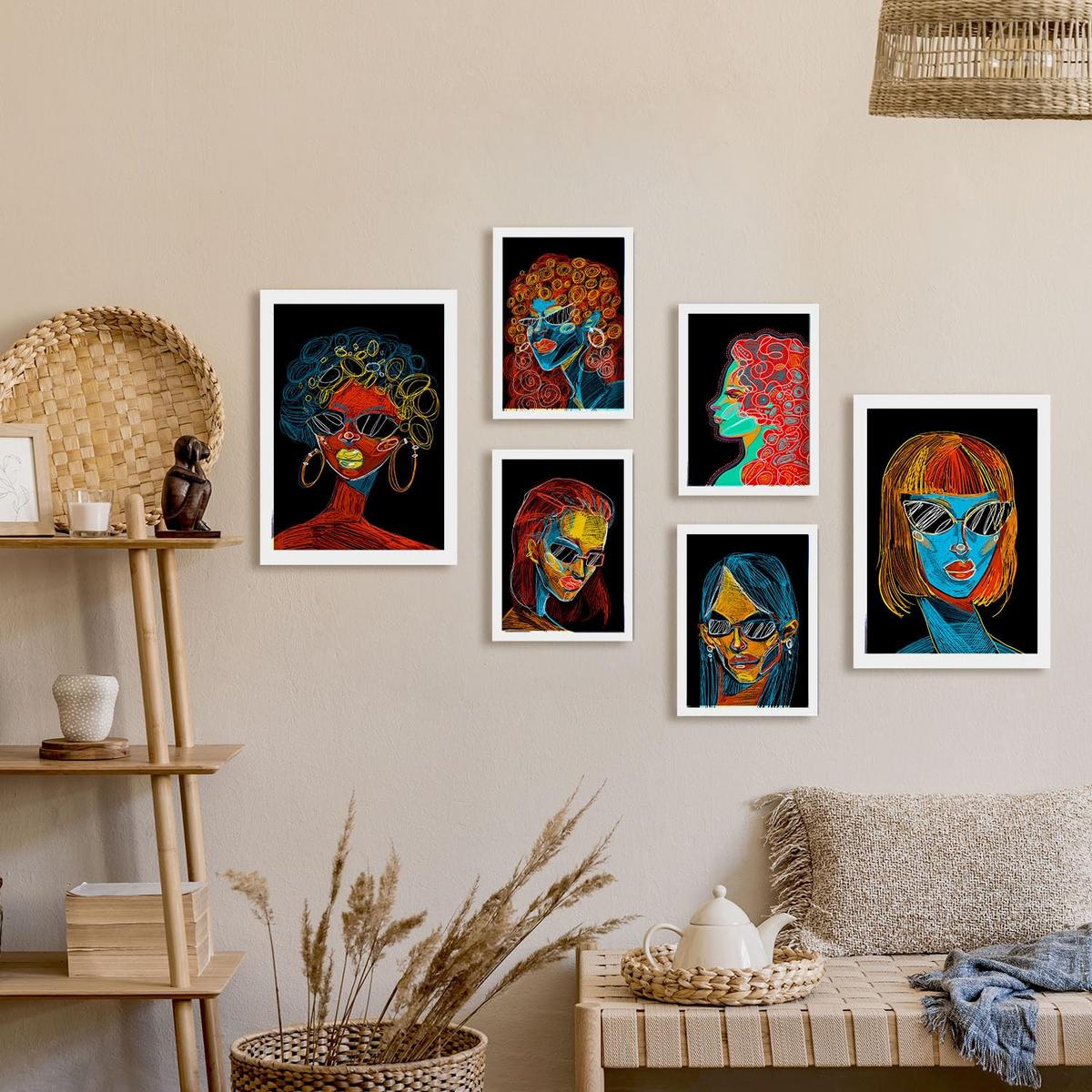 POSTER Set Mit 6 Schönheitstöne 3 In Weibliche Zusammenfassung Ästhetische Dekorative Gemälde Für Ihr Wohnzimmer Zuhause A3 & A4 Weißer Rahmen - Weiß, Papier (29/3cm) - Nacnic