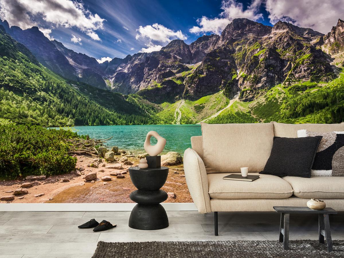 FOTOTAPETE Morskie Oko See Berge Landschaft 3D 450x315 - Türkis/Braun, Papier (450/315cm) - Muralo