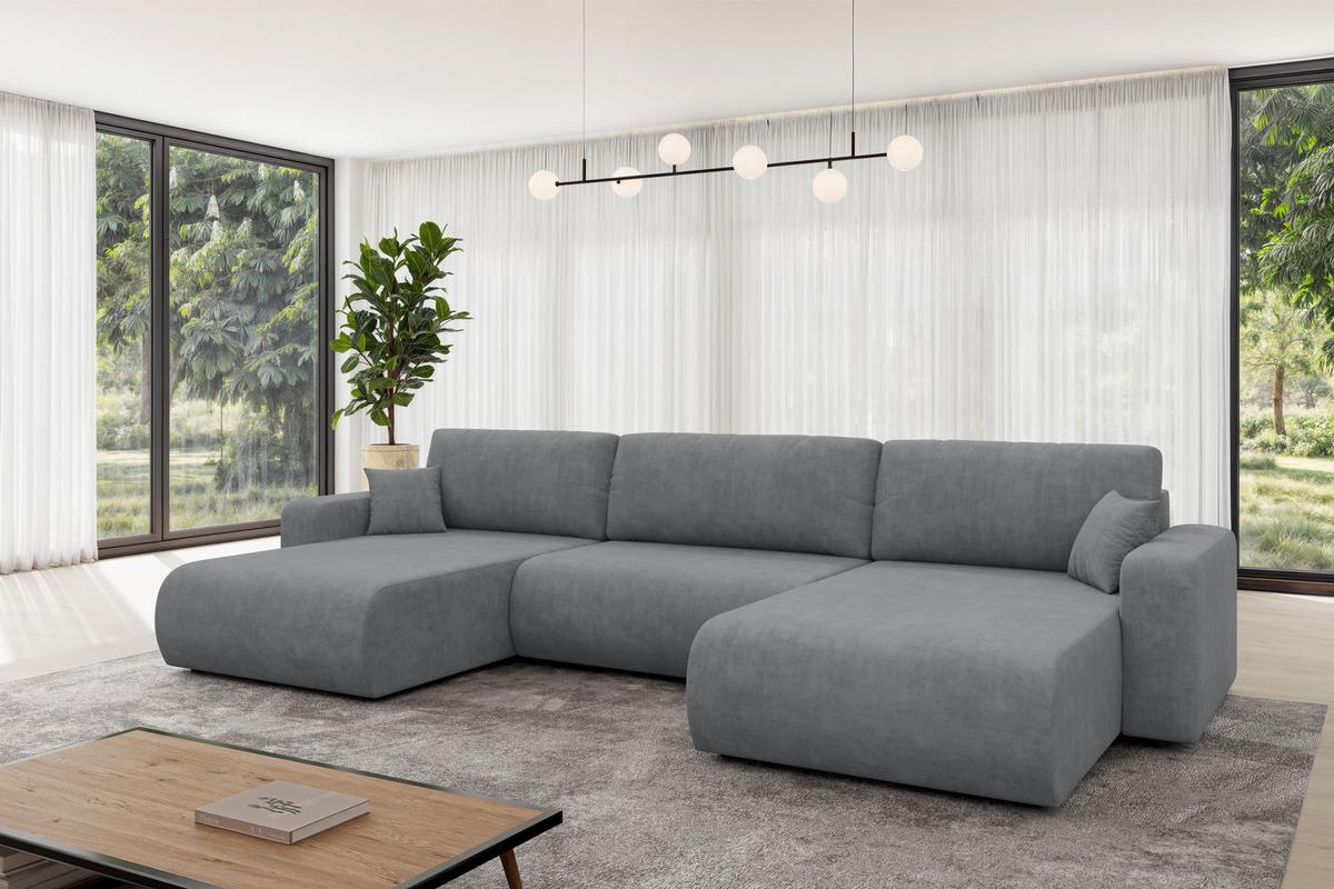 WOHNLANDSCHAFT mit Schlaffunktion und Bettkasten BERY-U 377x193x88 Grau Velours - Taupe/Schwarz, Holzwerkstoff/Kunststoff (377/88/193cm) - ALTDECOR