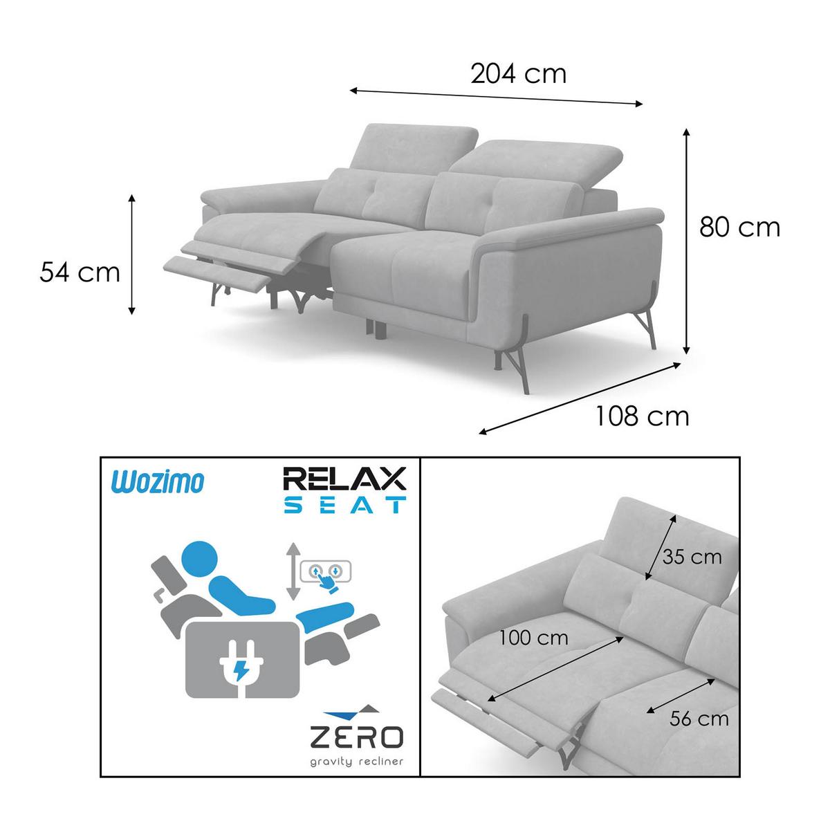 SOFA RELAX AVENA 3-Sitzer, brauner Veloursstoff - Schwarz/Braun, Holz/Textil (204/80/108cm) - Courtois Laville