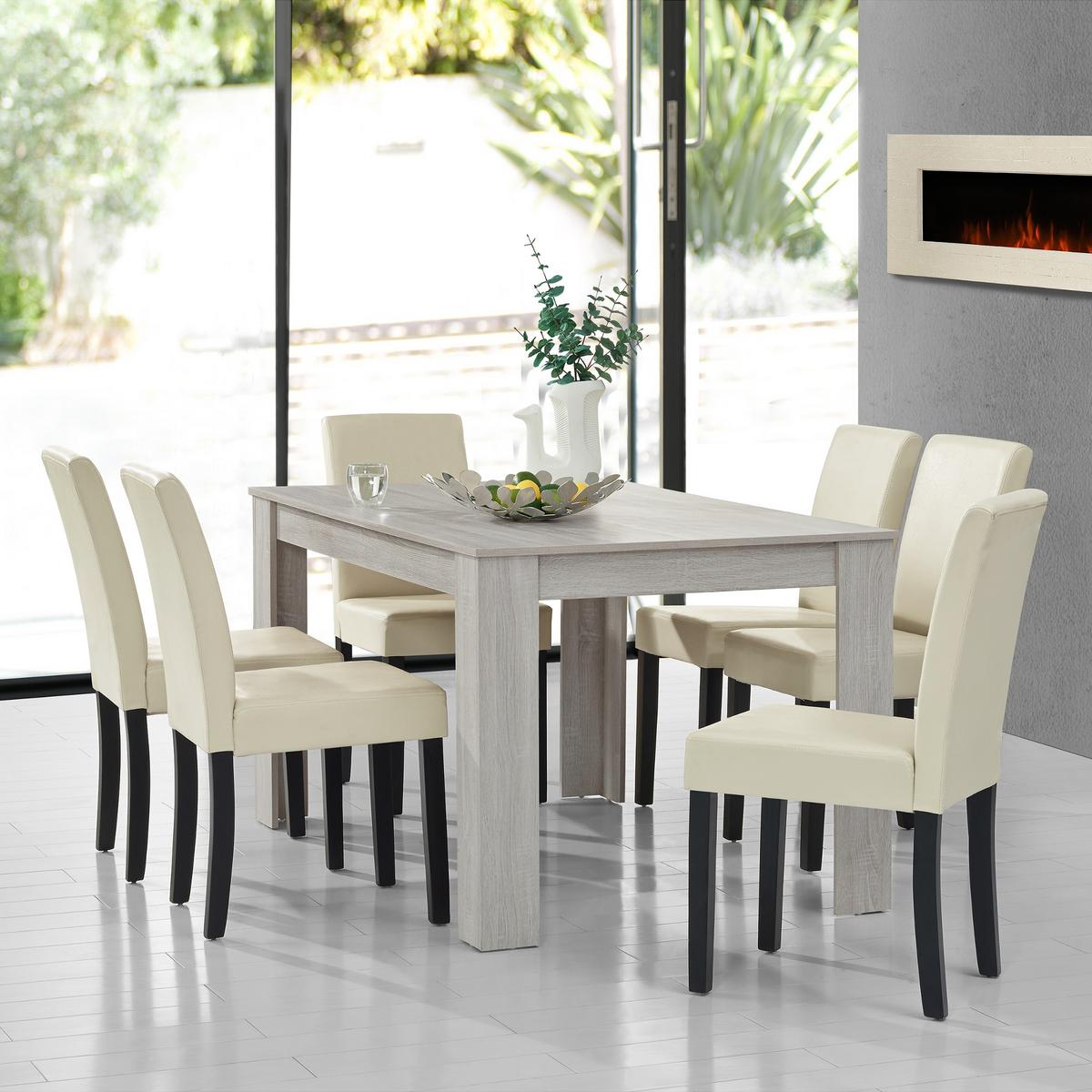 TISCHGRUPPE Forssa - Eichefarben/Creme, Holz/Holzwerkstoff (140/77/90cm) - [en.casa]