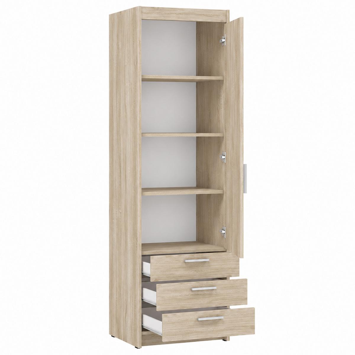 DREHTÜRENSCHRANK Elena mit 1 Tür und 3 Schubladen, Sonoma Eiche - Sonoma Eiche, Holzwerkstoff (60/190/53cm) - Beautysofa