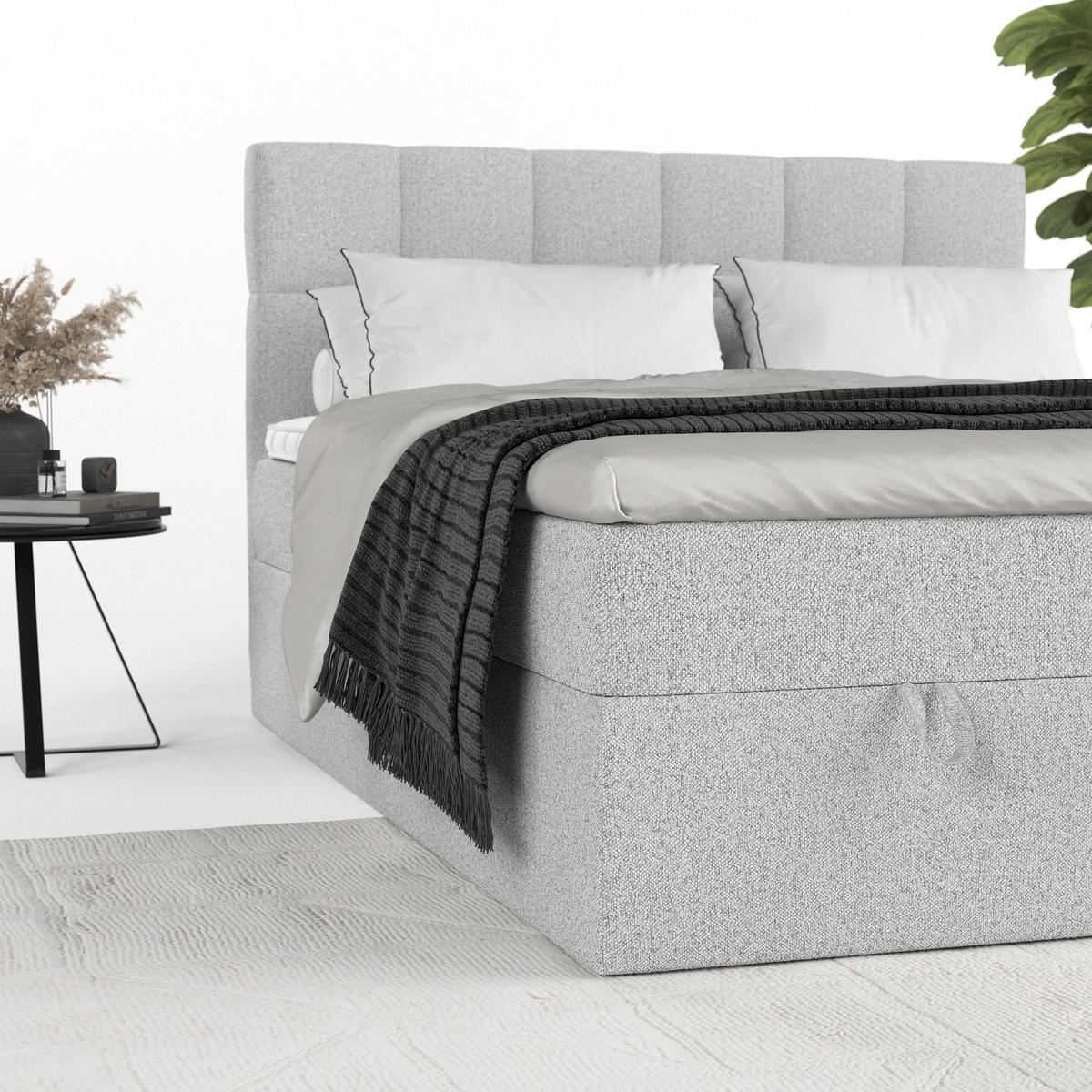 BOXBETT Savio 140/200 cm Hellgrau im Riva Stoff - Hellgrau/Schwarz, Holz/Holzwerkstoff (140/200cm) - AltaBeds
