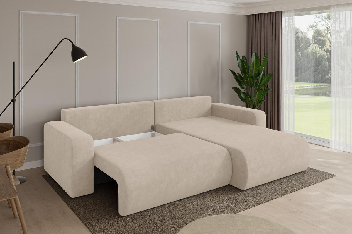 ECKSOFA mit Schlaffunktion Ottomane Rechts BERY-L 276x193x88 Beige Velours - Schwarz/Sahara, Holzwerkstoff/Kunststoff (276/193cm) - ALTDECOR