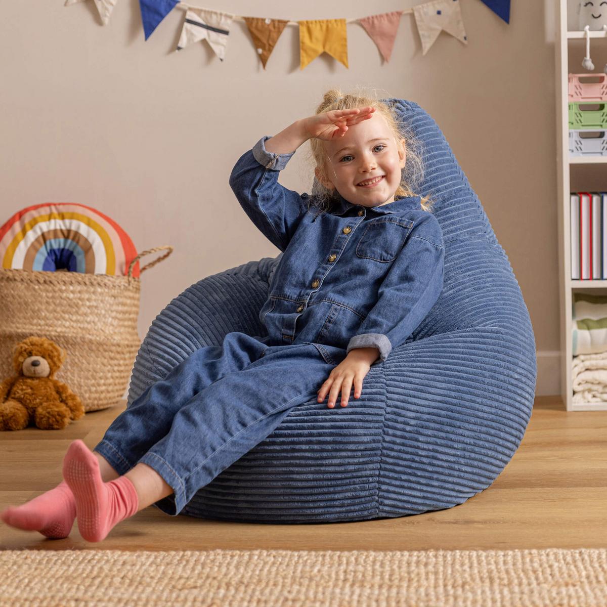 SITZSACK für Kinder Sessel aus Cord 2-tlg. - Blau, Textil (69/59/65cm) - icon