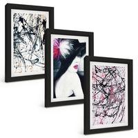 BILDER SET 3er Set - 20x30 cm Schwarzer Rahmen - Abstrakte Farbmuster Hut - Schwarz, Kunststoff (20/30cm) - TULUP