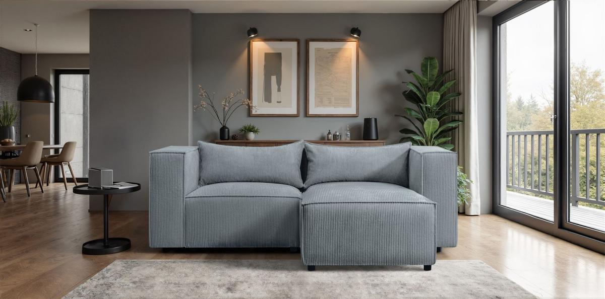 ECKSOFA Nevio Xs - Blaugrau, Holzwerkstoff/Textil (210/185cm) - Fun Möbel