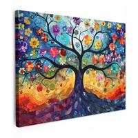 LEINWANDBILD Kunst - Baum des Lebens - Blumen - Hippie Wandbild 40x30 cm - Dunkelblau, Textil (40/30cm) - MuchoWow