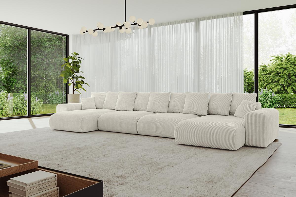 WOHNLANDSCHAFT mit Schlaffunktion ESKAR-U2-464x176x72cm Creme - Hellgrau/Creme, Holzwerkstoff/Kunststoff (176/72/464cm) - ALTDECOR