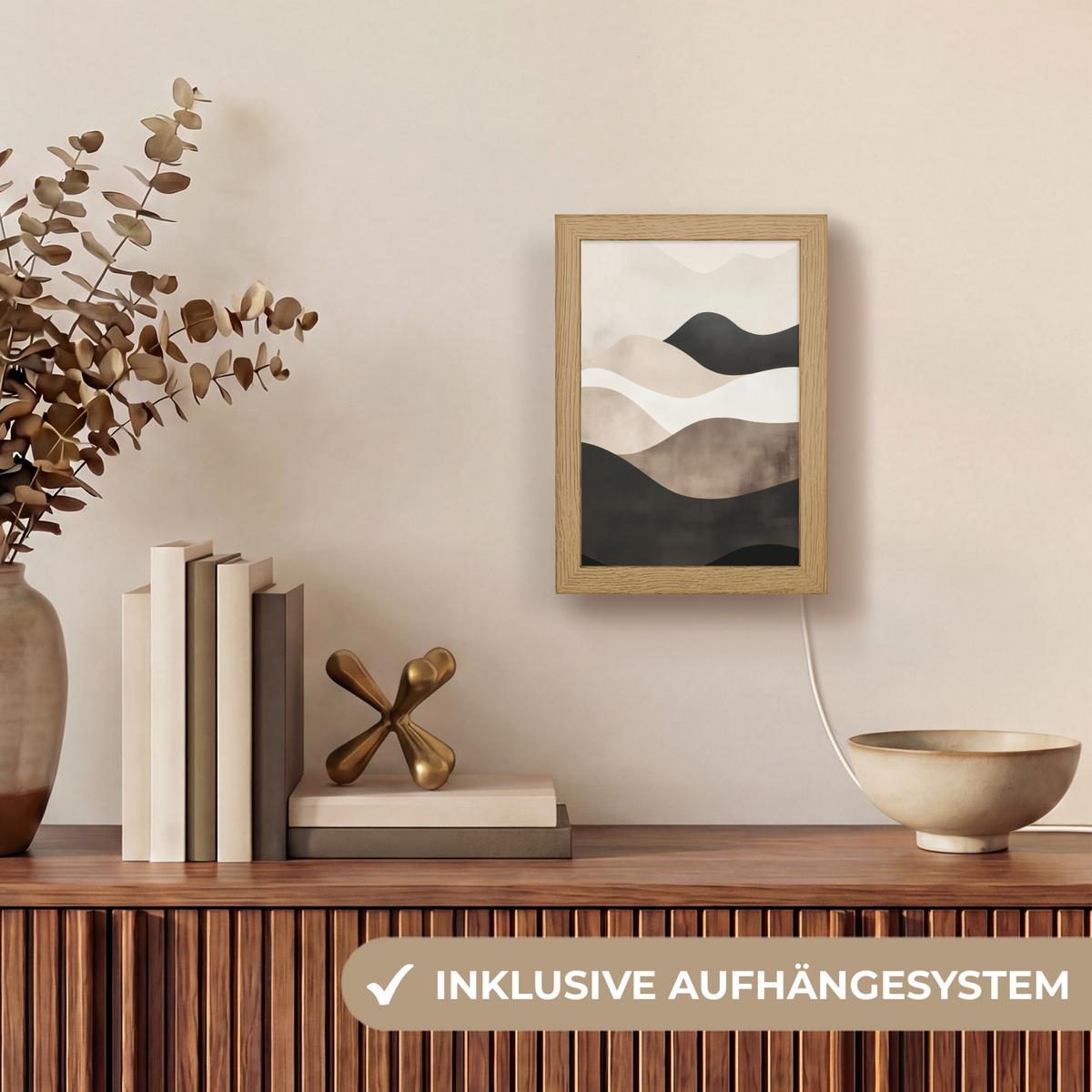 WANDLEUCHTE Abstrakt - Landschaft - Wellen - Cremefarben 15x20 cm - Graubraun, Holzwerkstoff (15/20/8cm) - OnlyWow